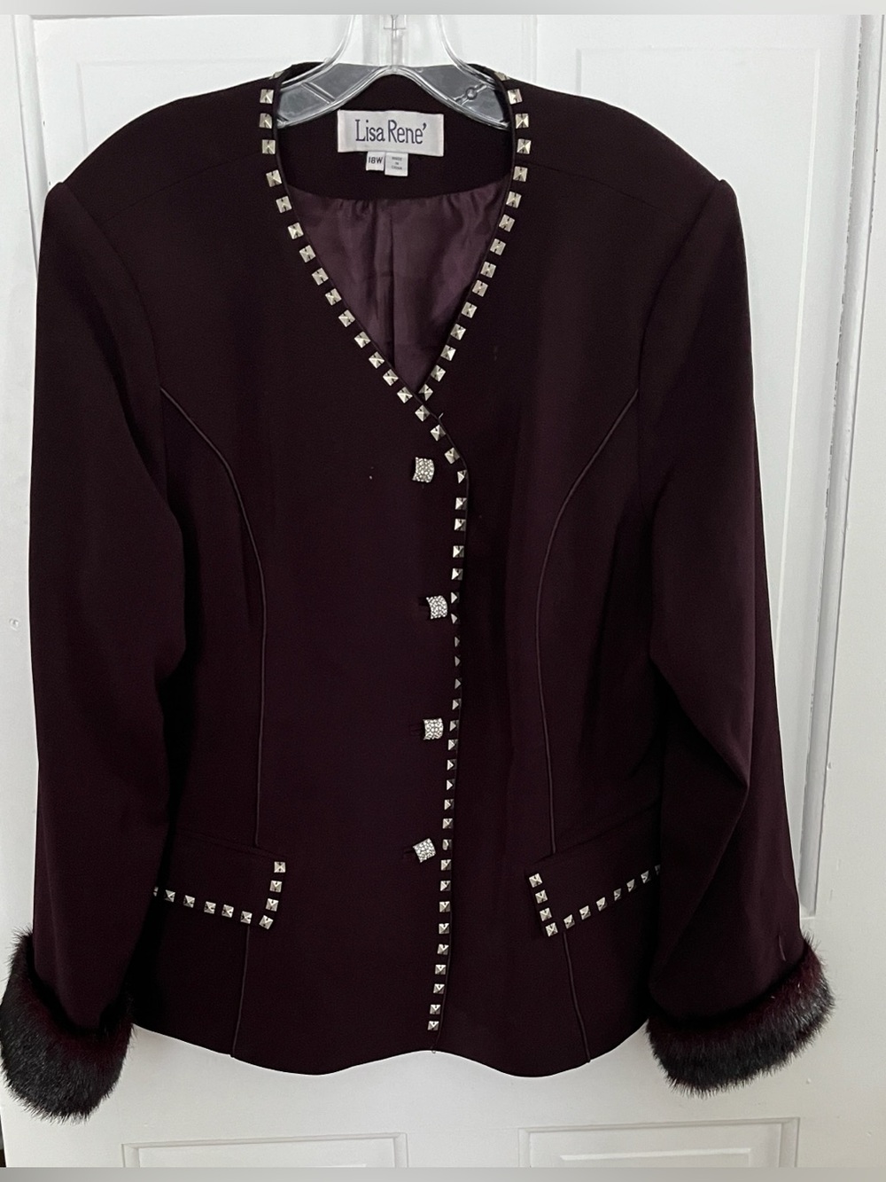 Size 18W Jacket Blazer Long Sleeves Faux Fur Cuffs